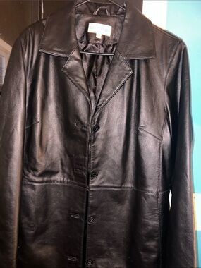 Charles Klein Vintage Black Leather Trench Coat